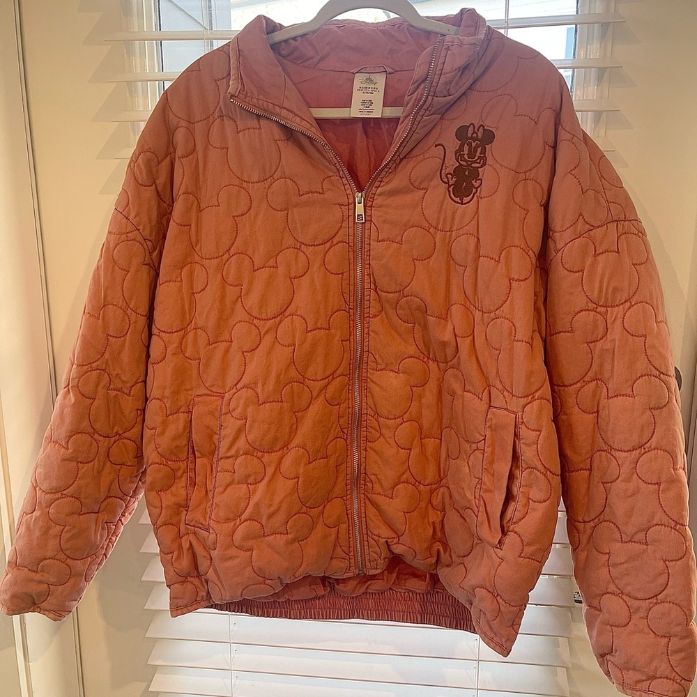 Disney Parks Pink Quilted Jacket with Embroidered Minnie